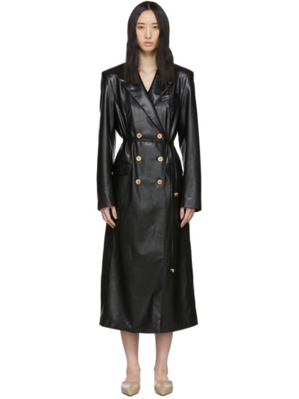 Nanushka Black Vegan Leather Manila Coat